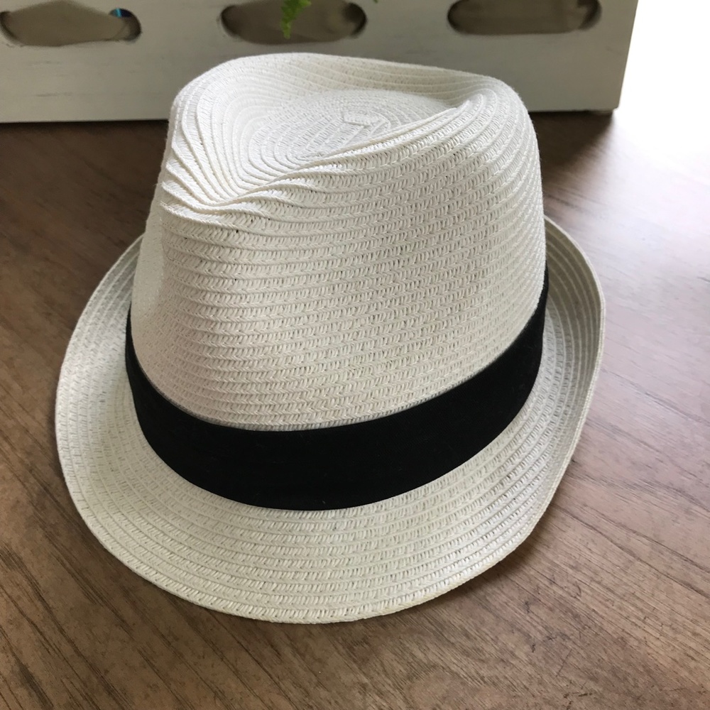 White Fedora Hat with Black Ribbon- NWT